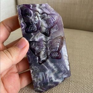 Purple Butterfly Stone Decor Chevron amethyst slab carving